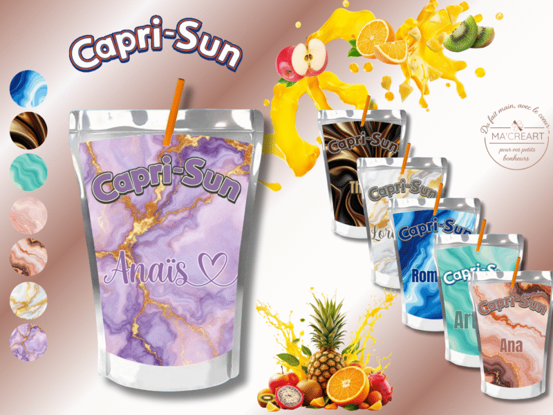 Ensemble de Capri-Sun personnalisés avec design marbré – exemples Ma’Créart