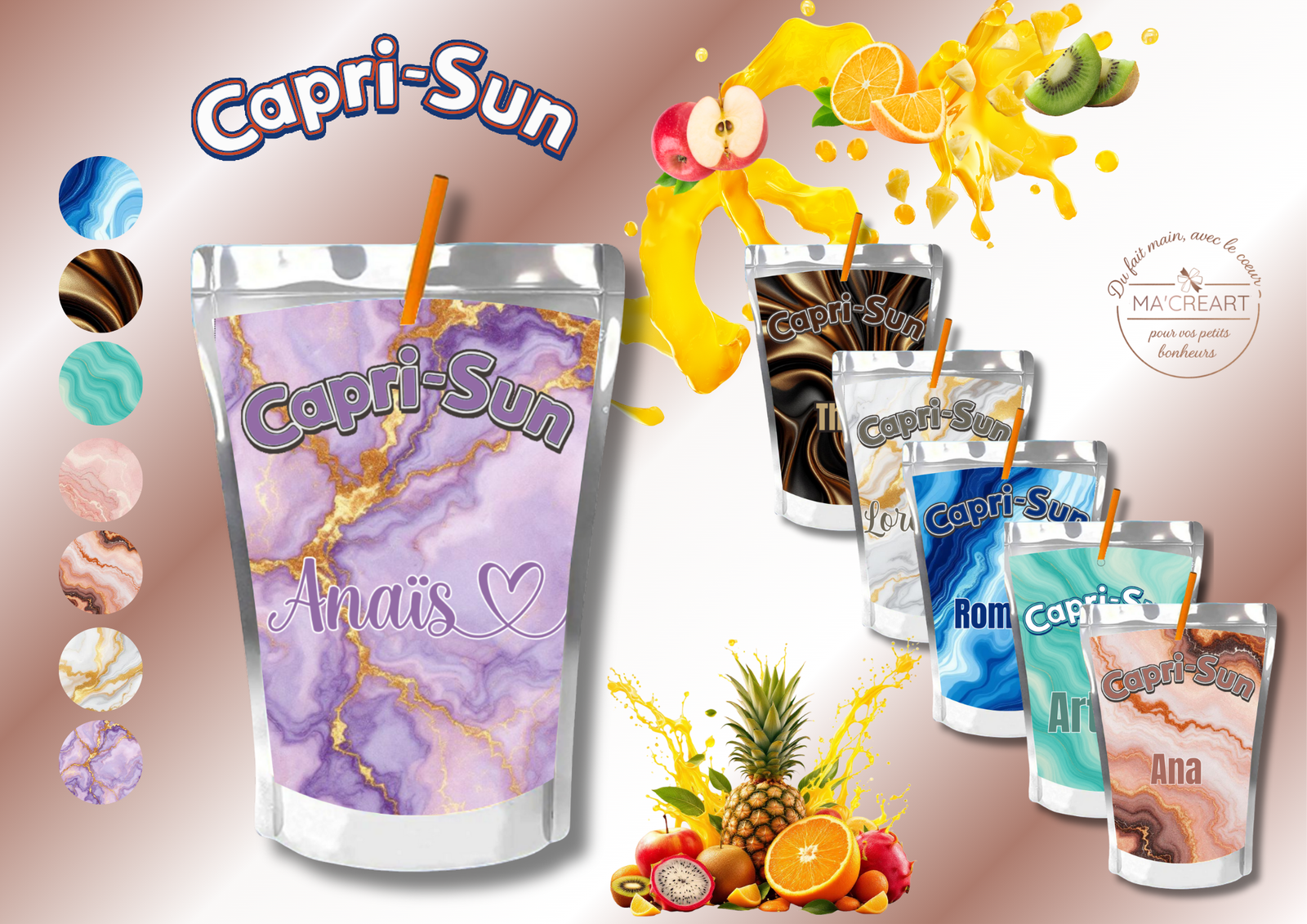Ensemble de Capri-Sun personnalisés avec design marbré – exemples Ma’Créart