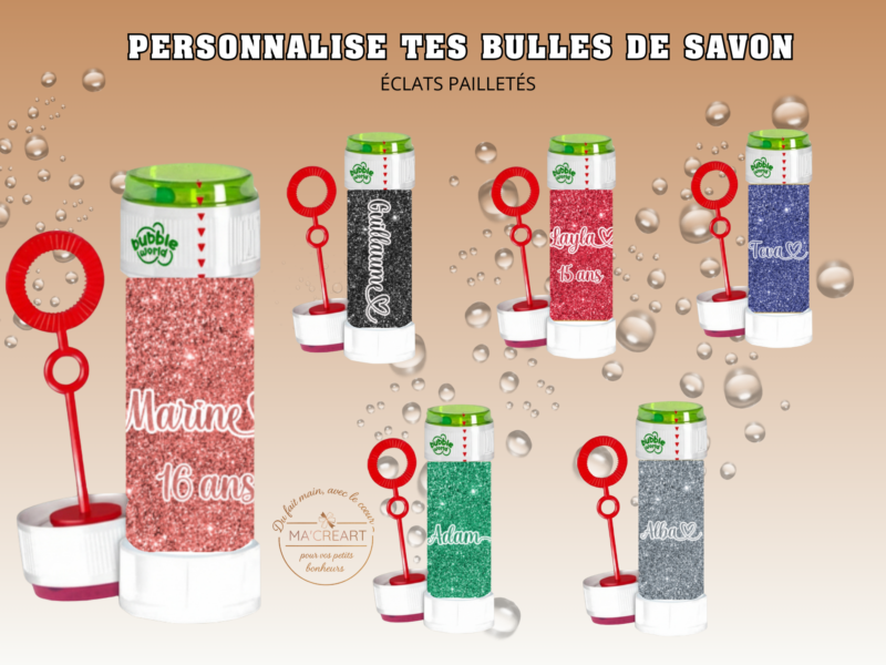 Bulles de savon personnalisées – Éclat paillettes