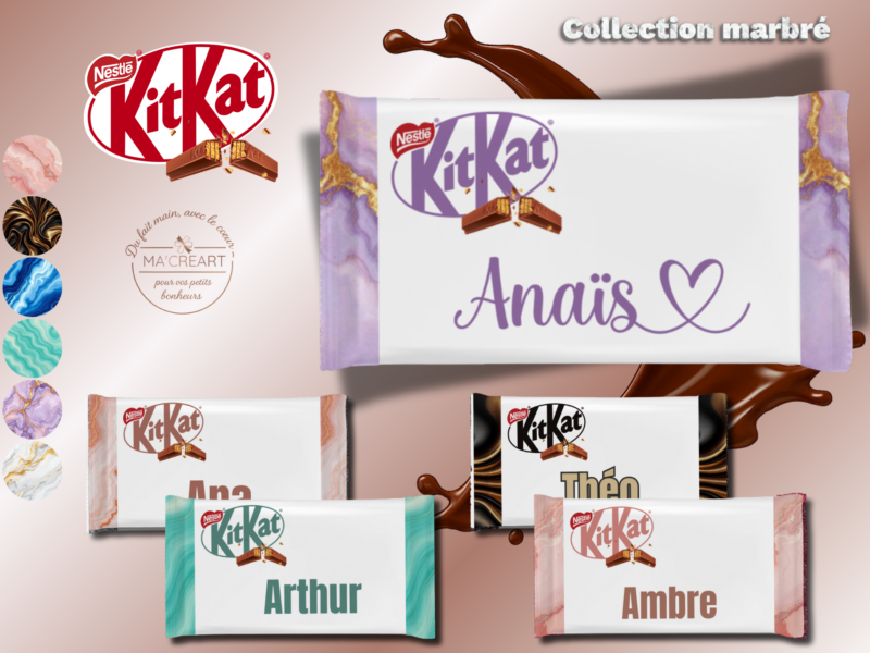 Exemple d’emballage Kit Kat thème marbré – signé Ma’Créart