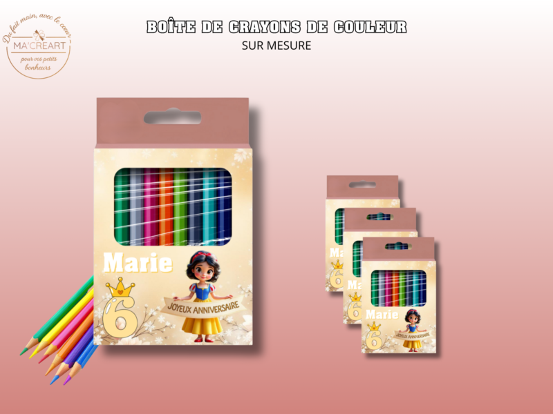 Boîte de crayons de couleur personnalisée avec prénom et thème enfant – création artisanale Ma’Créart